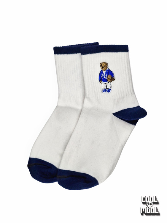 جوراب نخ پنبه خرس گلدوزی سفید