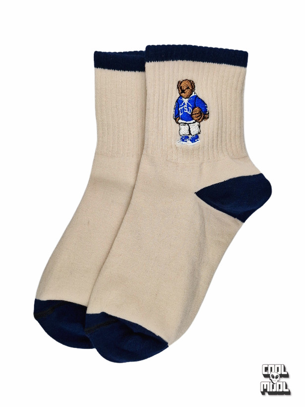 جوراب نخ پنبه خرس گلدوزی کرم