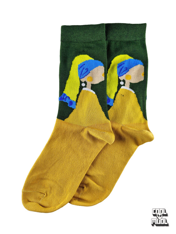 جوراب نخ پنبه دختری با گوشواره های مرواریدی