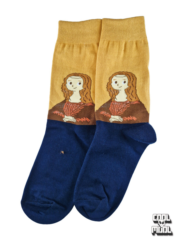 جوراب نخ پنبه مونالیزا بامزه کف مشکی ساق خردلی