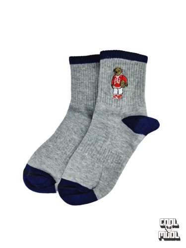 جوراب نخ پنبه گلدوزی خرس (لباس قرمز) خاکستری