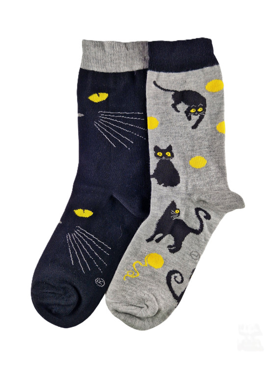 جوراب نخ پنبه لنگه به لنگه گربه طوسی مشکی