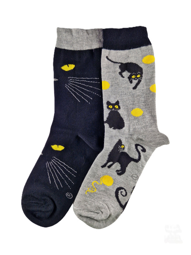 جوراب نخ پنبه لنگه به لنگه گربه طوسی مشکی