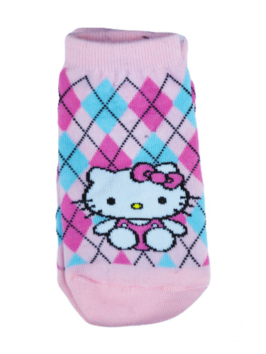 جوراب بچگانه مچی طرح هلو کیتی پس زمینه لوزی صورتی
