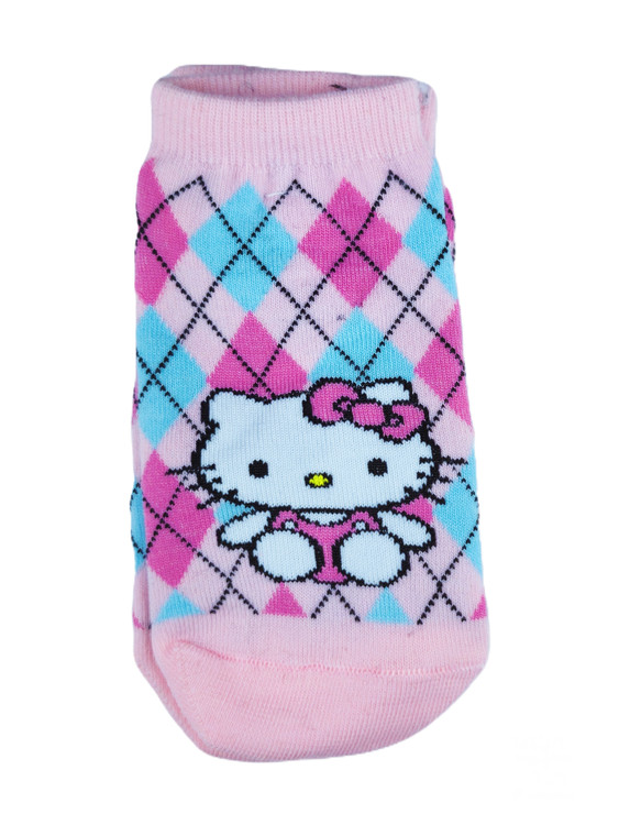 جوراب بچگانه مچی طرح هلو کیتی پس زمینه لوزی صورتی