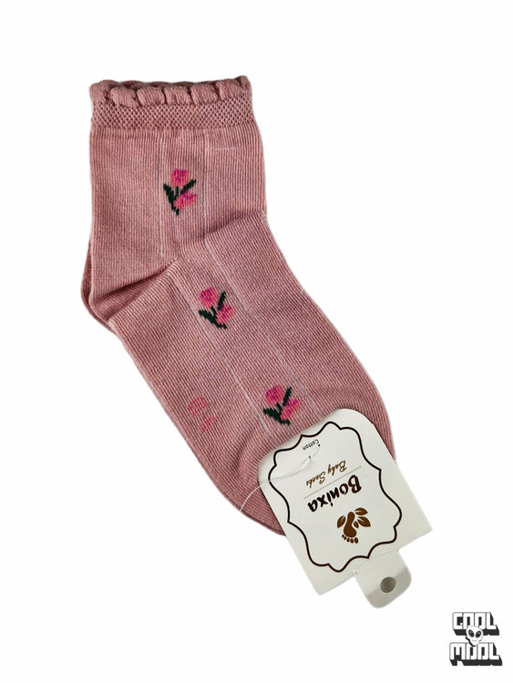 جوراب کودک طرح گل لاله (رنگ کالباسی شیک) مناسب 9-10 سال