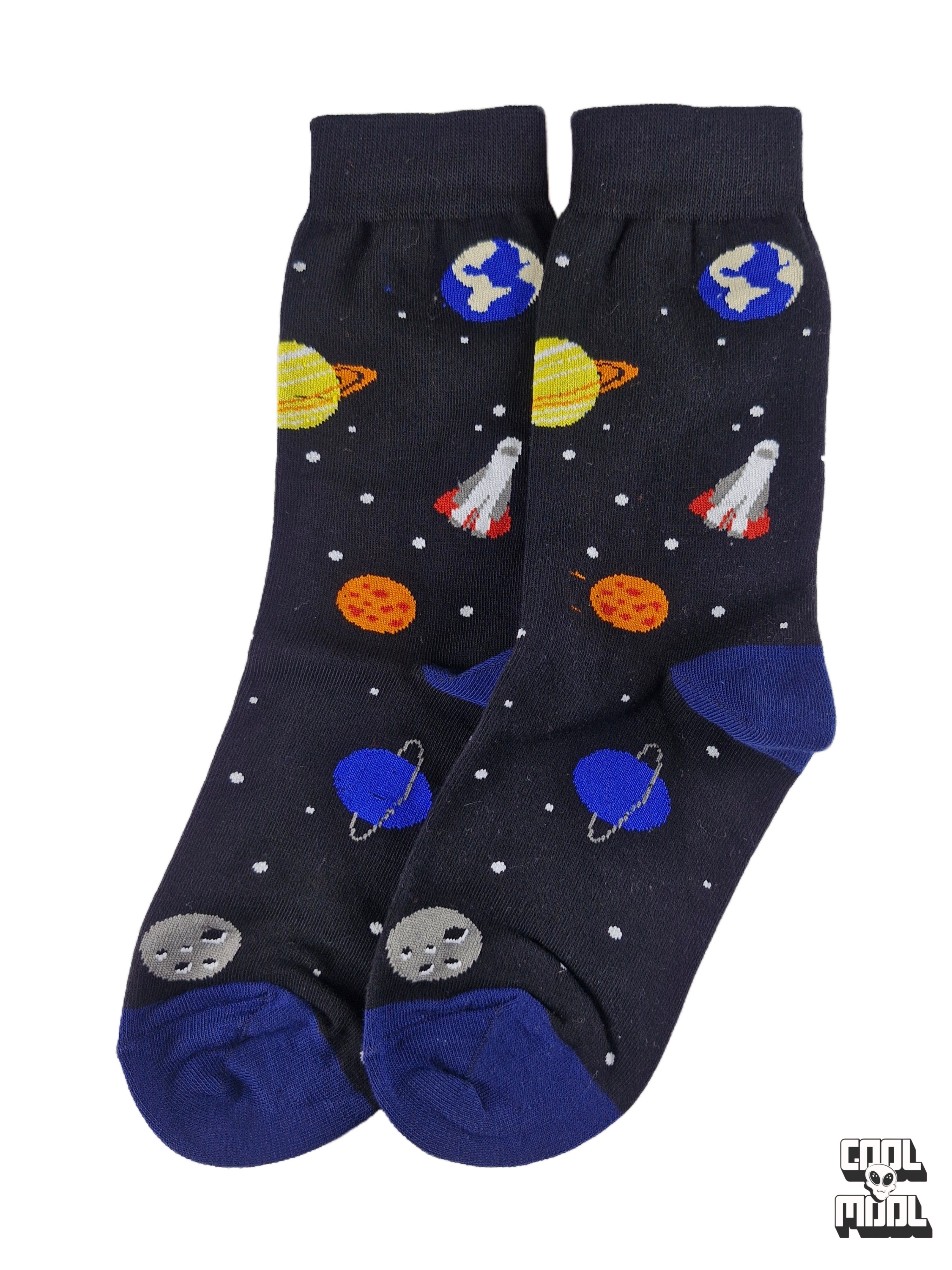 جوراب ساق‌دار با طرح سیارات و فضا مشکی