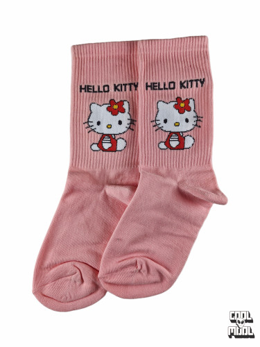 جوراب ساقدار طرح هلو کیتی (صورتی پاستلی)