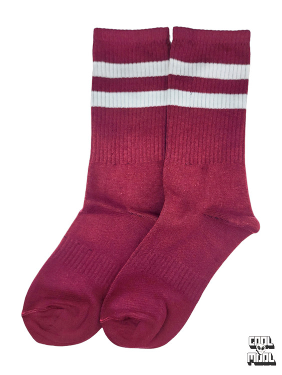 جوراب اسپرت ساقدار 🏅 طرح خطدار (رینگی) کلاسیک زرشکی