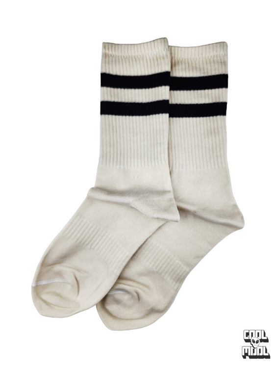 جوراب اسپرت ساقدار 🏅 طرح خطدار (رینگی) کلاسیک سفید شیری