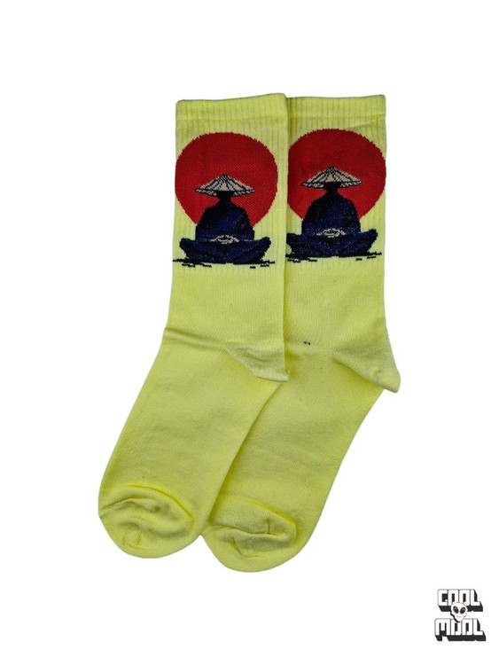 جوراب ساق بلند طرح سامورایی/ذن | قدرت و آرامش به سبک ژاپنی! 🧘♂️⛩️ زرد