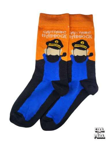 جوراب نارنجی و آبی طرح کاپیتان هادوک CAPITAINE HADDOCK 🐳 | هدیه ایدهآل برای طرفداران ماجراهای تنتن!