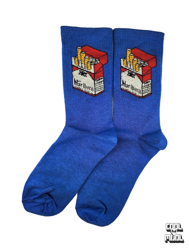 جوراب ساقدار فانتزی 💙 طرح سیگار مارلبرو – مدل نوستالژیک و جسورانه!
