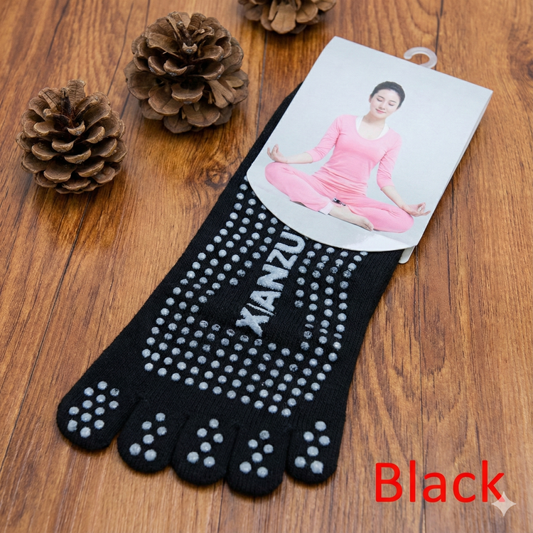 جورابهای یوگا و پیلاتس پنجهدار ضد لغزش (Toe Socks) | حفظ تعادل و تقویت پایداری حرکت! مشکی