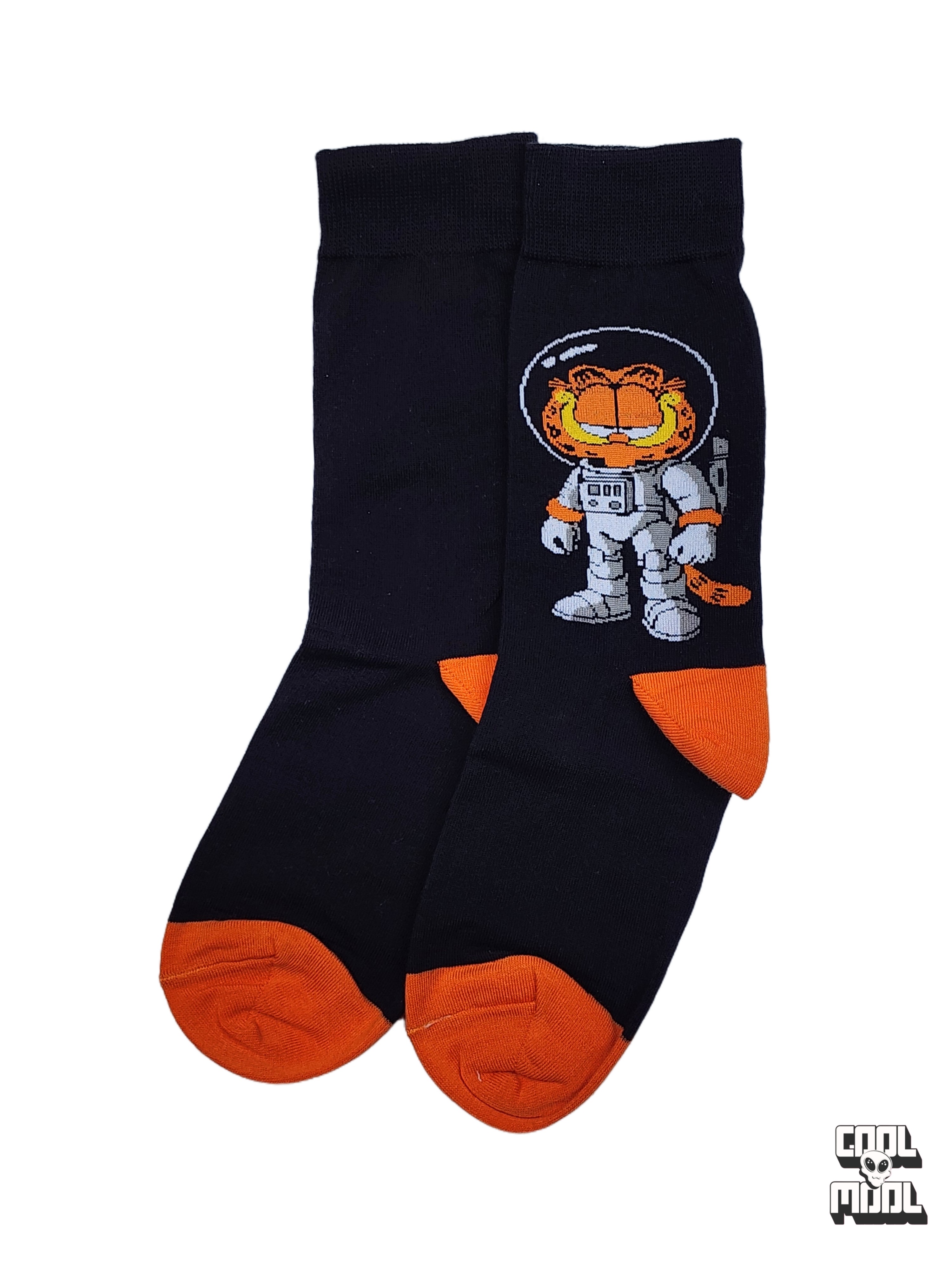 جوراب طرح گارفیلد فضانورد (Garfield Astronaut مشکی پنجه و پاشنه نارنجی