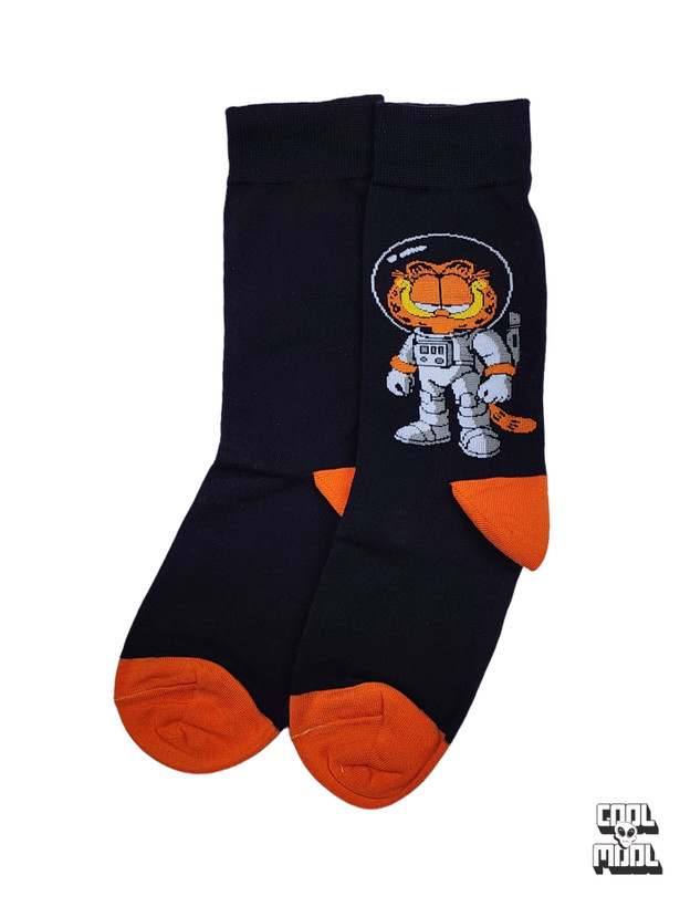 جوراب طرح گارفیلد فضانورد (Garfield Astronaut مشکی پنجه و پاشنه نارنجی