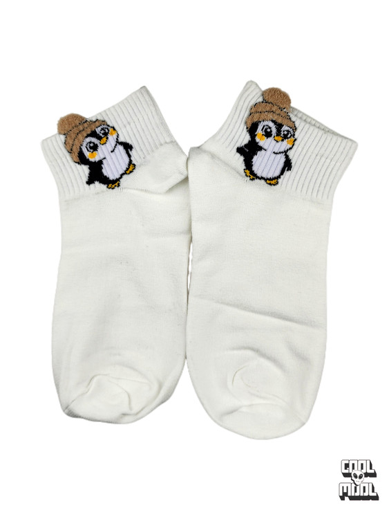 جوراب مچی طرح «پنگوئنِ پومپومدار» سفید
