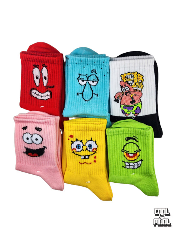 جوراب ساقدار بچهگانه طرح شخصیتهای باباسفنجی