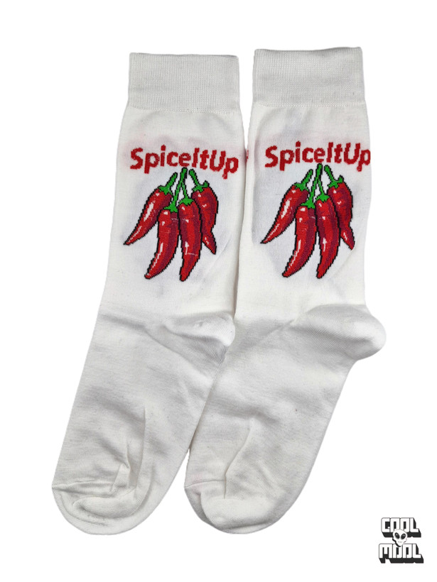 🧦 جوراب ساقدار طرح فلفل تند (Spice It Up) 🌶️🔥 | موجود در دو رنگ مشکی و سفید! ✨